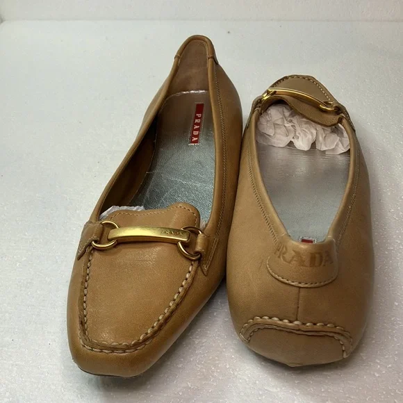Prada women flats new no box size 36.5 Tan # 4099
